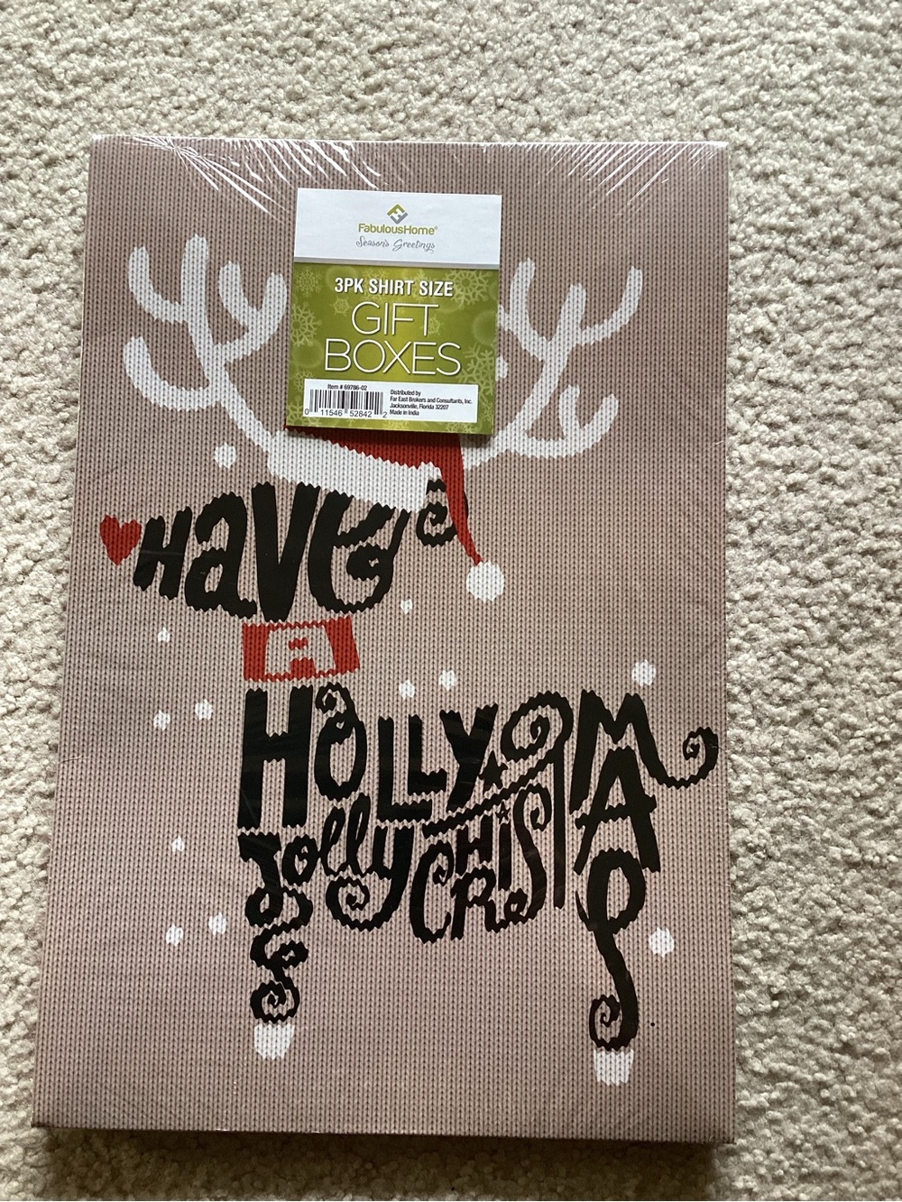 Beige Reindeer Holiday Shirt Size Gift Boxes - 3 Pack